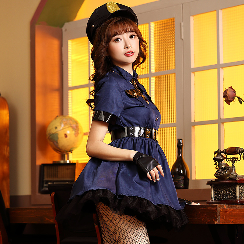 Blue policewoman cosplay outfit Halloween party uniform dress