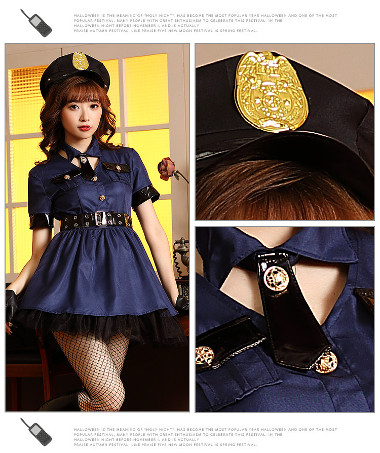Blue policewoman cosplay outfit Halloween party uniform dress