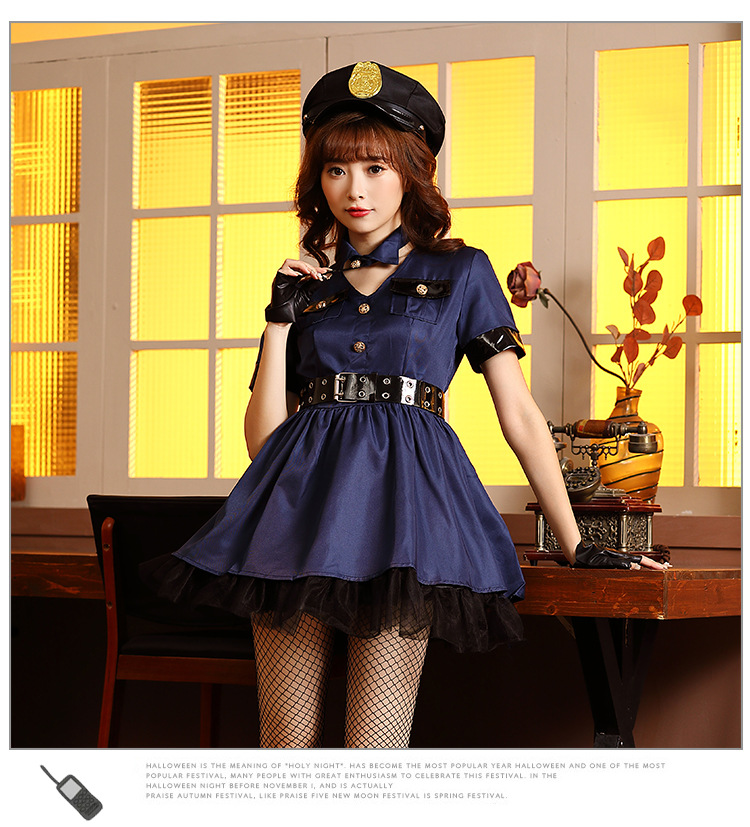 Blue policewoman cosplay outfit Halloween party uniform dress