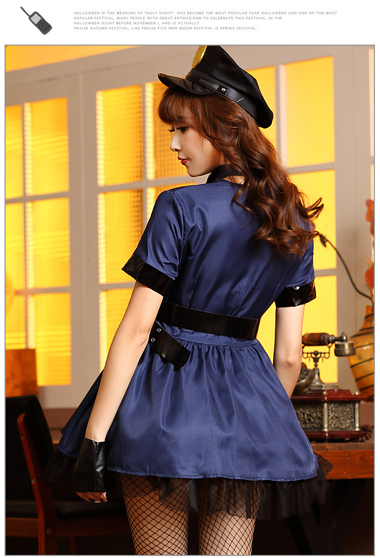 Blue policewoman cosplay outfit Halloween party uniform dress