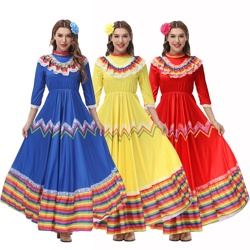 Bohemian style May 5th Mexican festival long and wide-skirted dance dress stage performance costume
