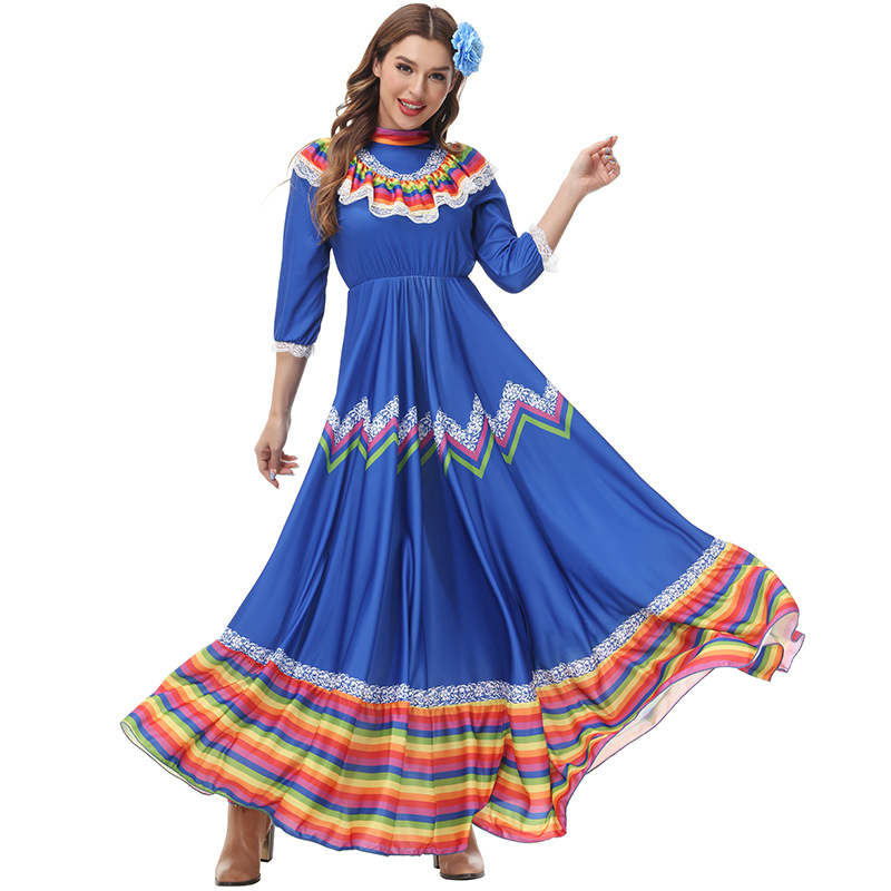 Bohemian style May 5th Mexican festival long and wide-skirted dance dress stage performance costume