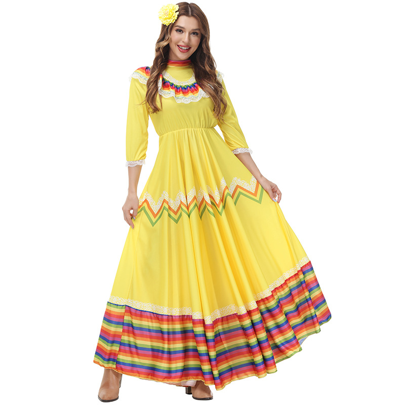 Bohemian style May 5th Mexican festival long and wide-skirted dance dress stage performance costume