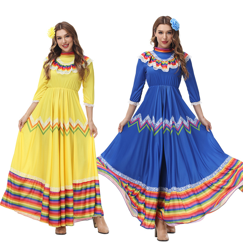 Bohemian style May 5th Mexican festival long and wide-skirted dance dress stage performance costume