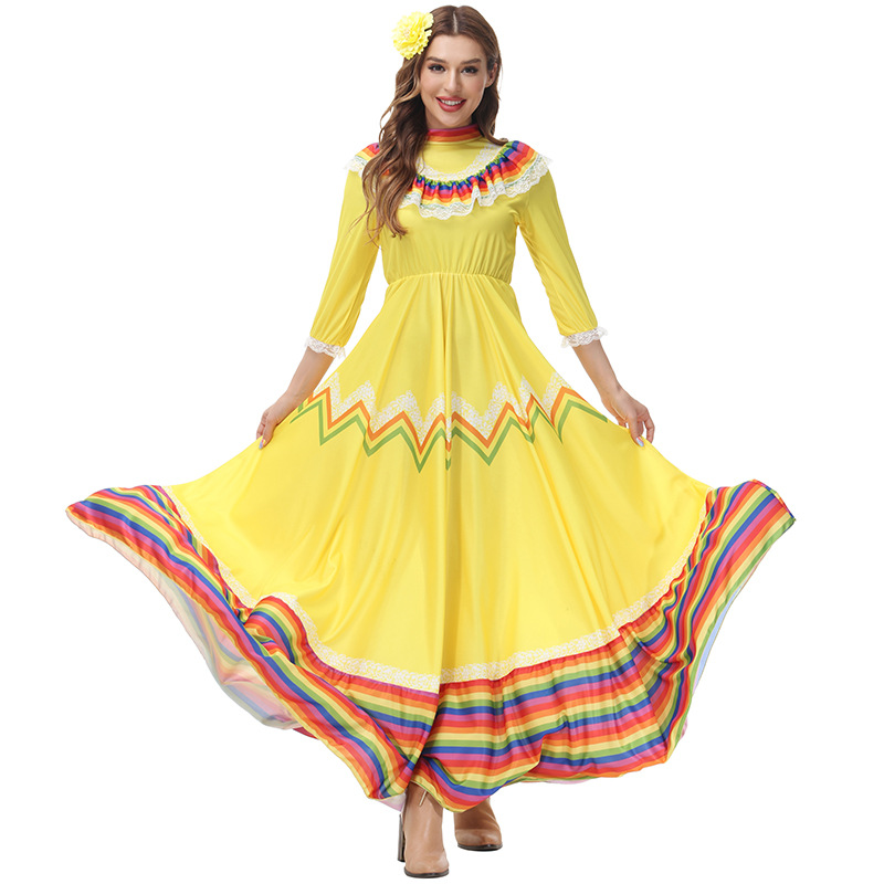Bohemian style May 5th Mexican festival long and wide-skirted dance dress stage performance costume