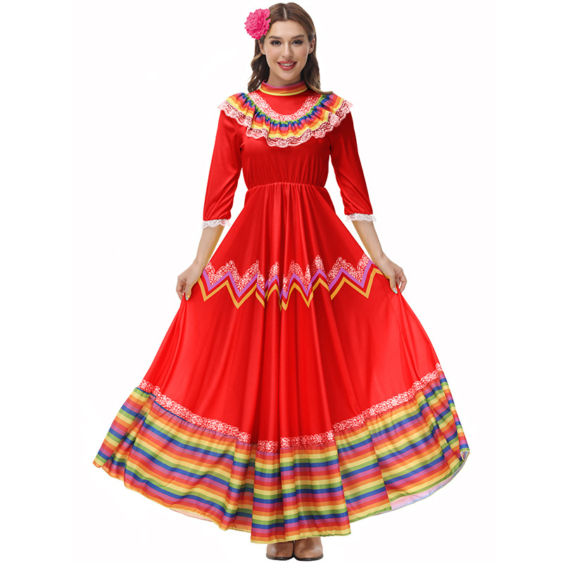 Bohemian style May 5th Mexican festival long and wide-skirted dance dress stage performance costume