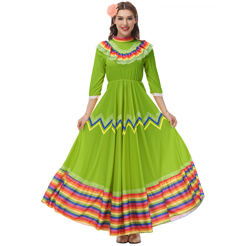 Bohemian style May 5th Mexican festival long and wide-skirted dance dress stage performance costume