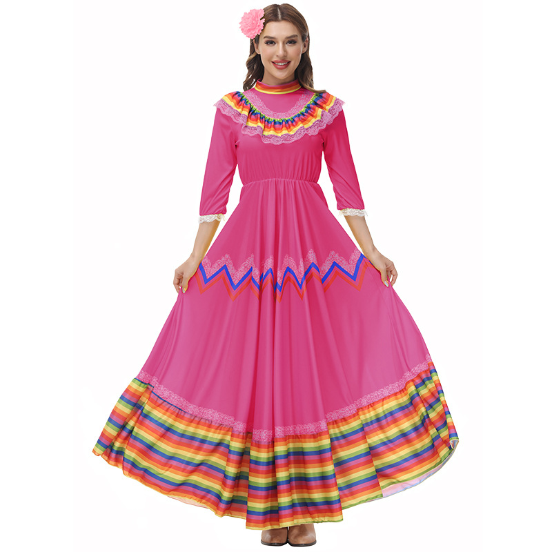 Bohemian style May 5th Mexican festival long and wide-skirted dance dress stage performance costume