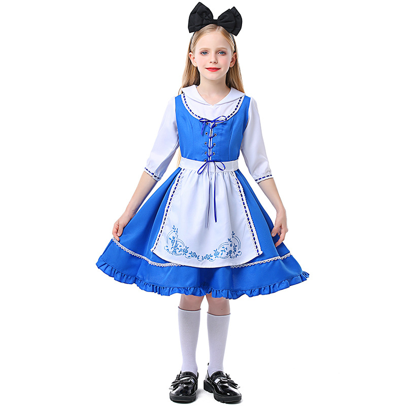 Children's Day Outfit: Fairy Tale Ranch Girl's Wonderland Blue Embroidered Dress Set