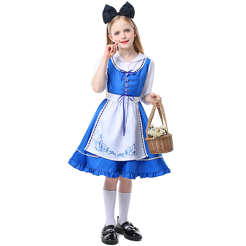 Children's Day Outfit: Fairy Tale Ranch Girl's Wonderland Blue Embroidered Dress Set