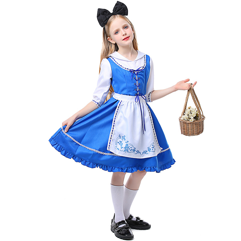 Children's Day Outfit: Fairy Tale Ranch Girl's Wonderland Blue Embroidered Dress Set