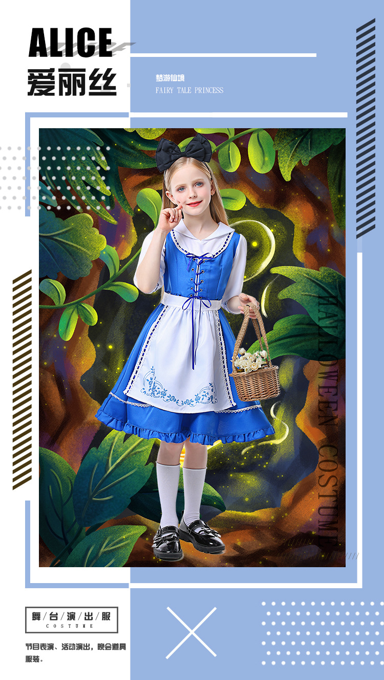 Children's Day Outfit: Fairy Tale Ranch Girl's Wonderland Blue Embroidered Dress Set