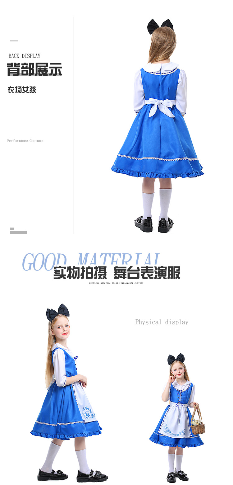 Children's Day Outfit: Fairy Tale Ranch Girl's Wonderland Blue Embroidered Dress Set