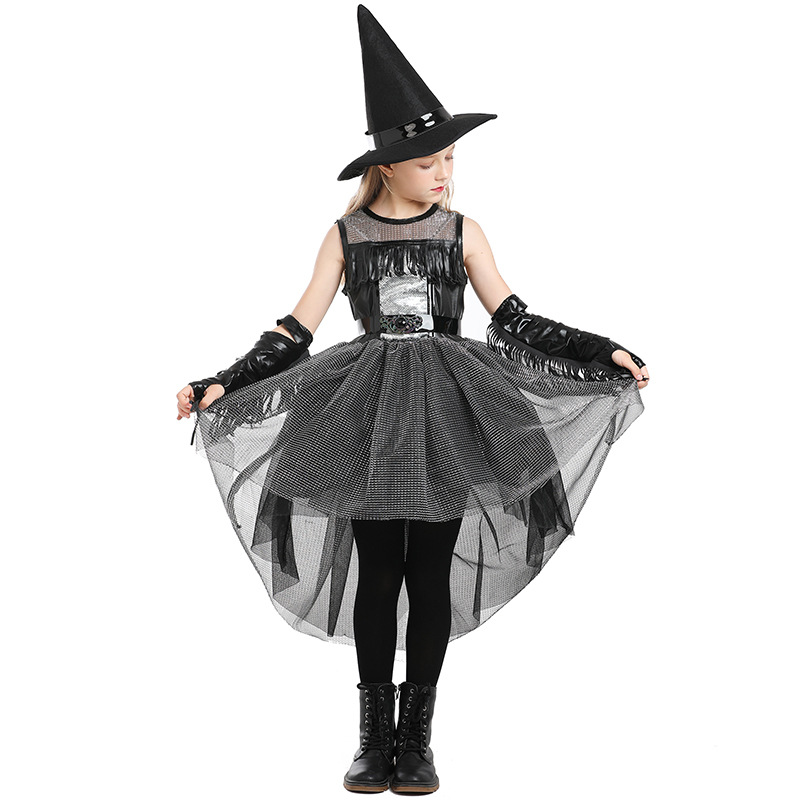 Halloween Raven Witch Costume, Black Gothic Style, RAVEN WITCH Girls' Fashion Show, Tutu Swallowtail Skirt