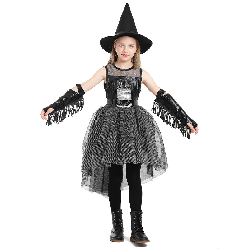 Halloween Raven Witch Costume, Black Gothic Style, RAVEN WITCH Girls' Fashion Show, Tutu Swallowtail Skirt