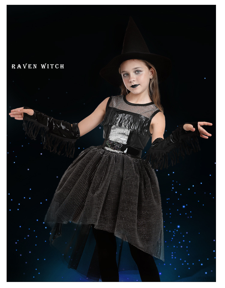 Halloween Raven Witch Costume, Black Gothic Style, RAVEN WITCH Girls' Fashion Show, Tutu Swallowtail Skirt