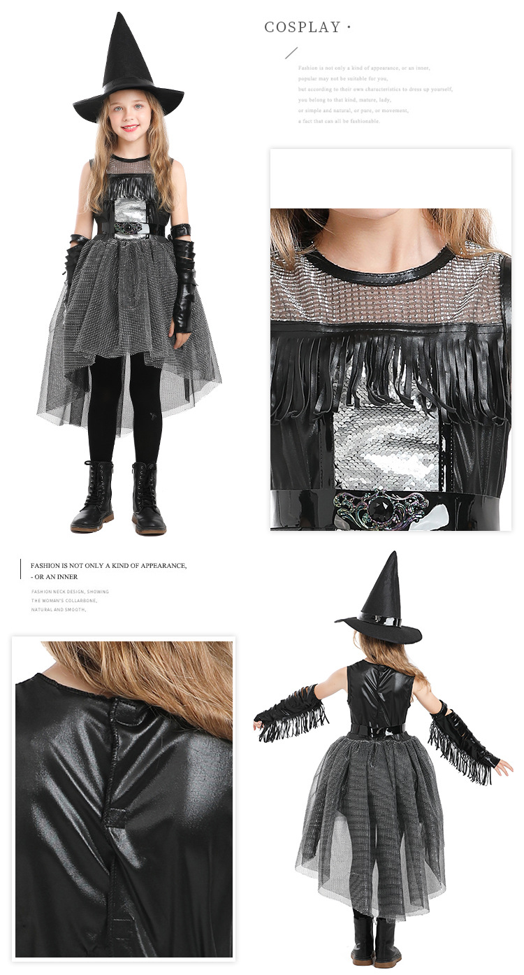 Halloween Raven Witch Costume, Black Gothic Style, RAVEN WITCH Girls' Fashion Show, Tutu Swallowtail Skirt