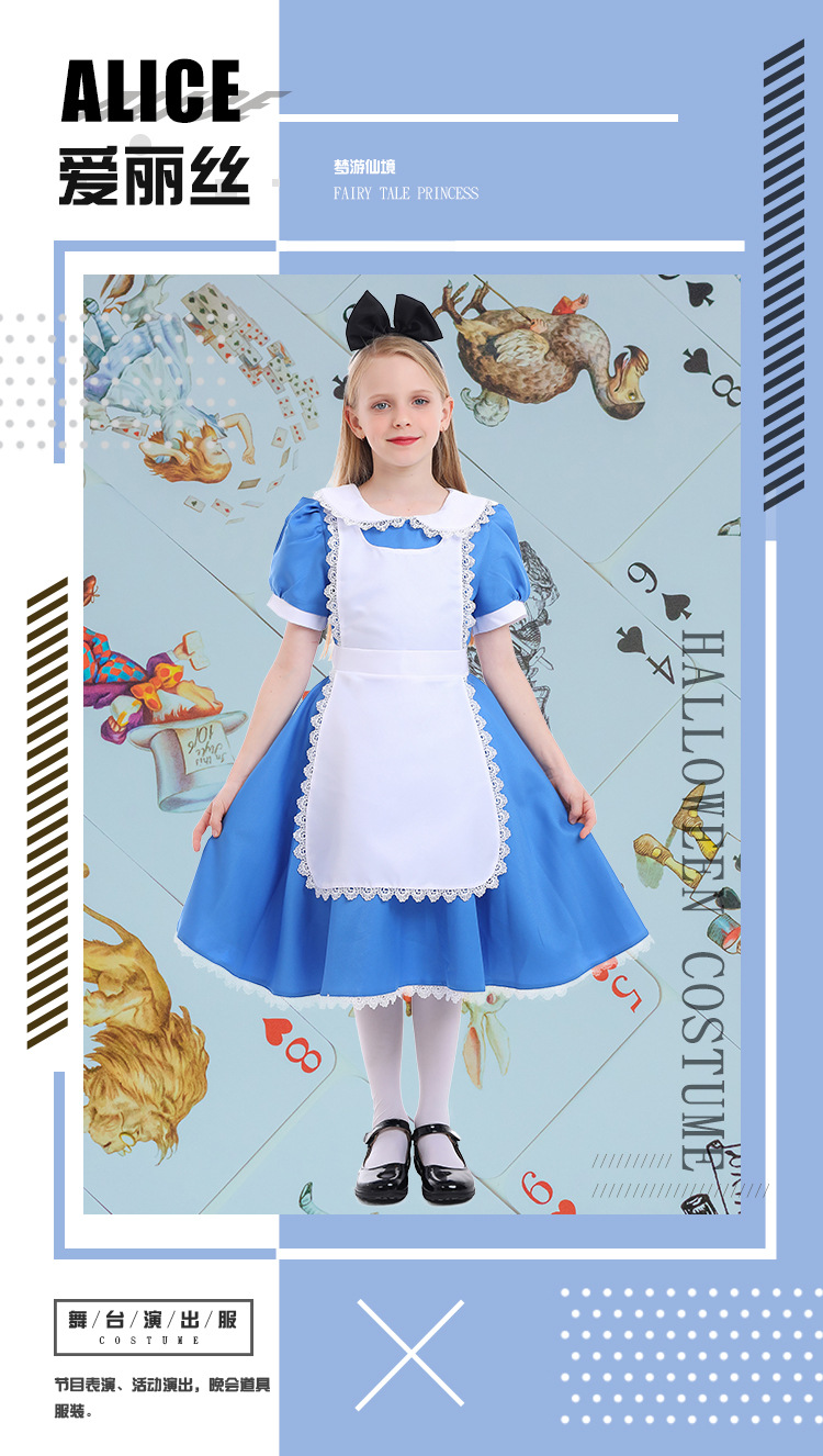 Alice in Wonderland Blue Ranch Style Parent-Child Outfits Role-Playing Stage Performance Photography Costumes