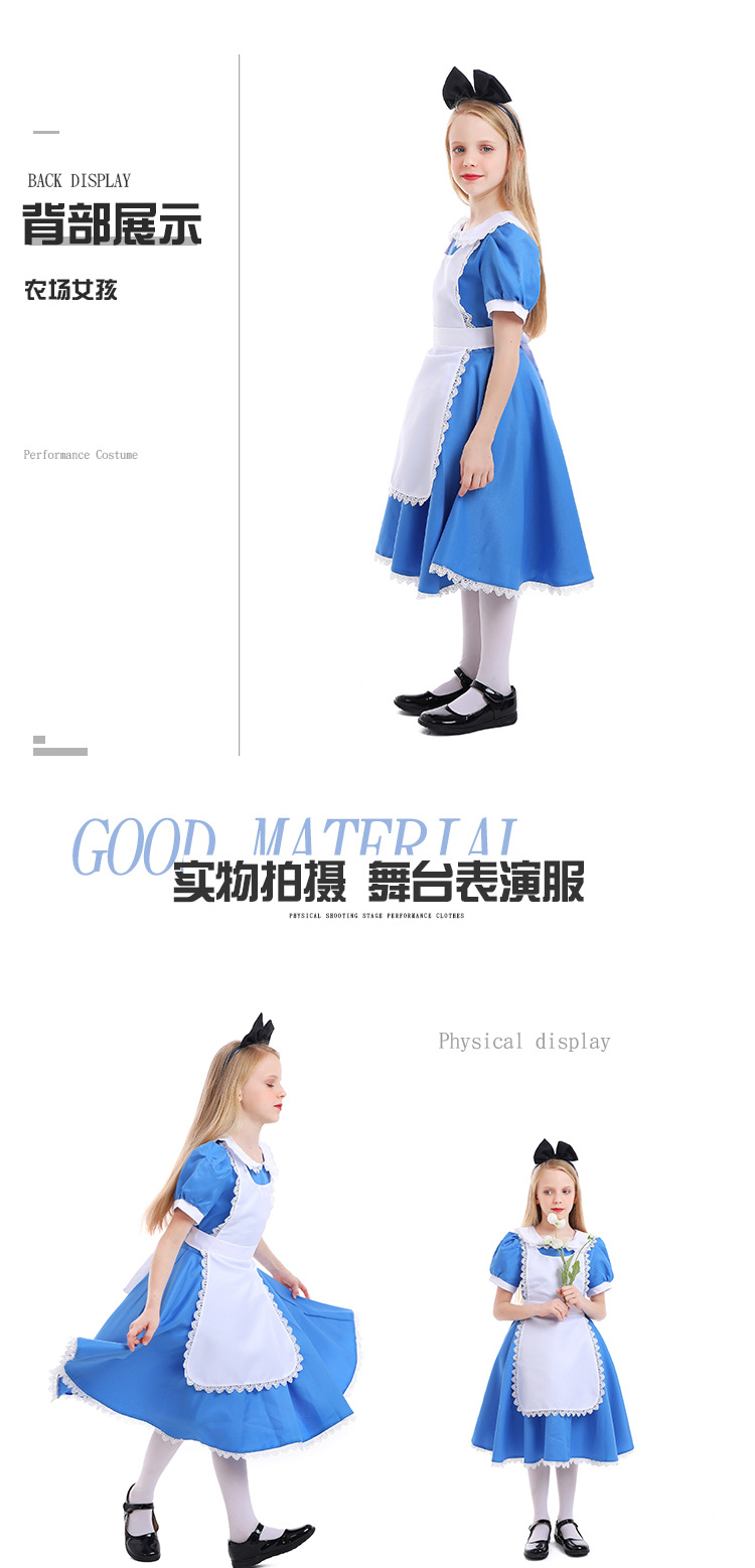 Alice in Wonderland Blue Ranch Style Parent-Child Outfits Role-Playing Stage Performance Photography Costumes