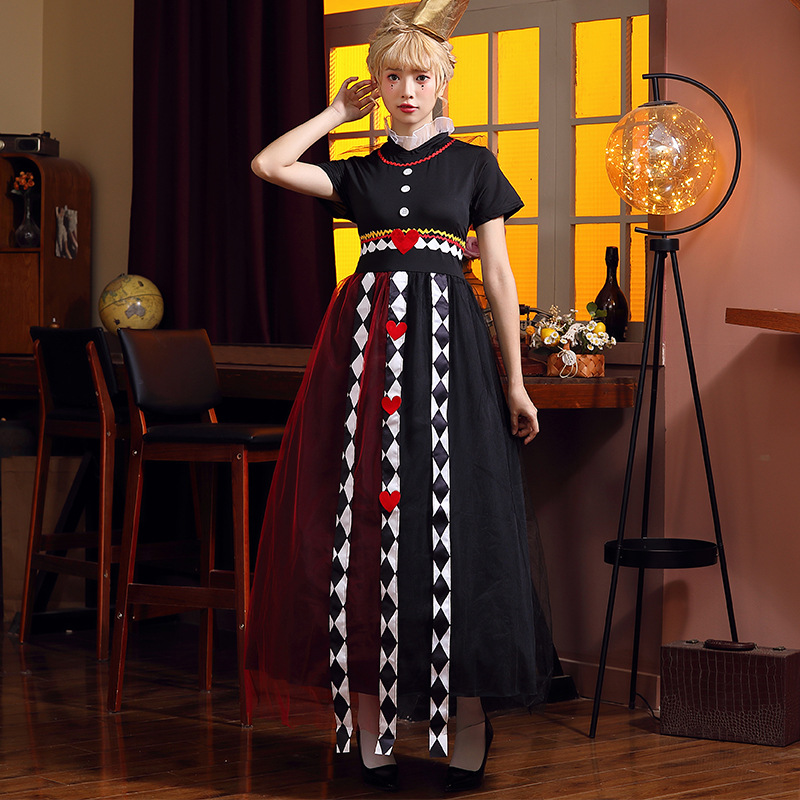 Red Queen Adult Long Dress, Alice in Wonderland Role-Playing Costume, Halloween Party Queen Dress