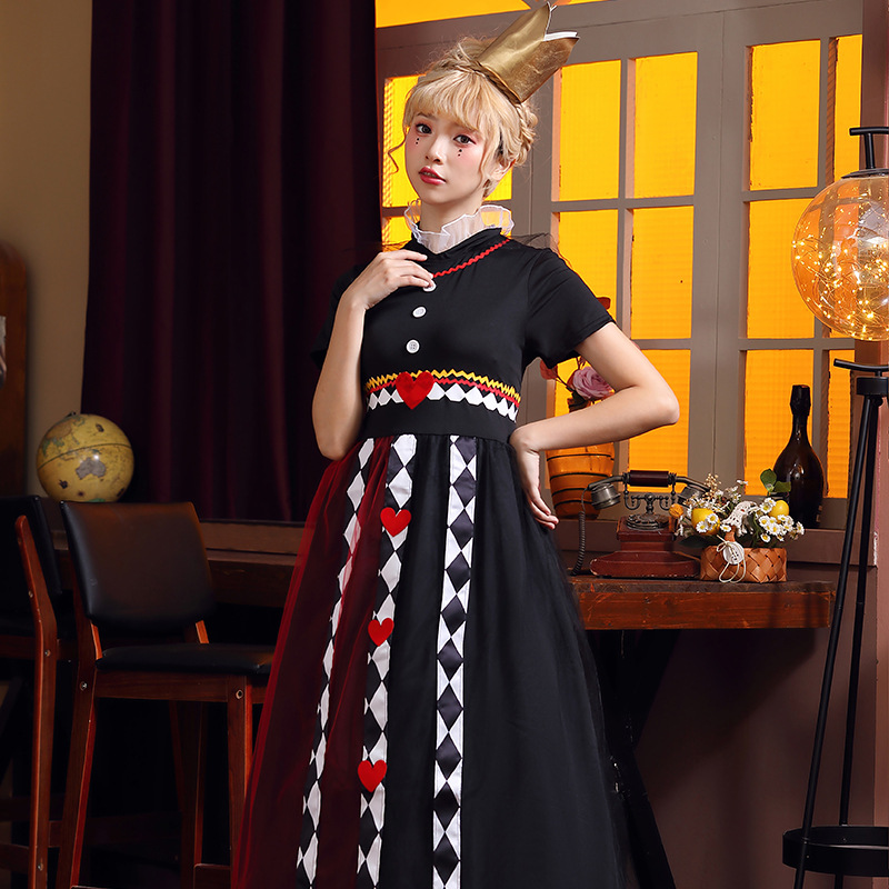 Red Queen Adult Long Dress, Alice in Wonderland Role-Playing Costume, Halloween Party Queen Dress