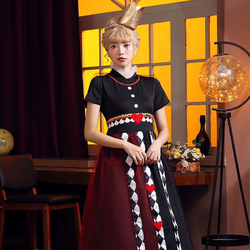 Red Queen Adult Long Dress, Alice in Wonderland Role-Playing Costume, Halloween Party Queen Dress