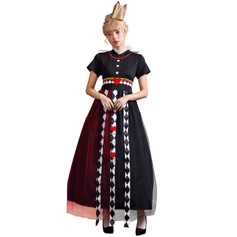 Red Queen Adult Long Dress, Alice in Wonderland Role-Playing Costume, Halloween Party Queen Dress