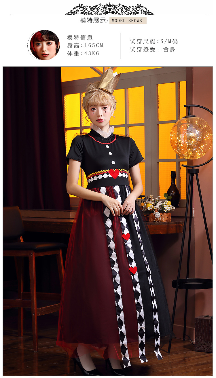 Red Queen Adult Long Dress, Alice in Wonderland Role-Playing Costume, Halloween Party Queen Dress