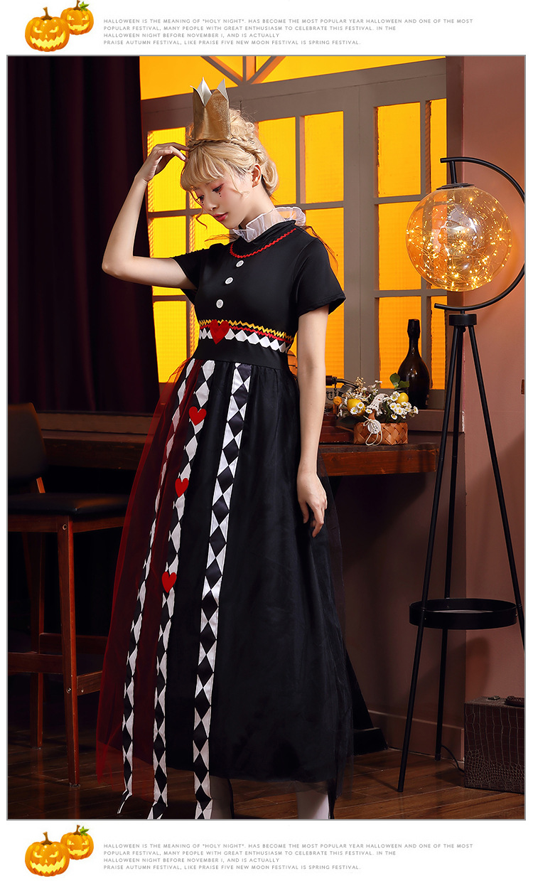 Red Queen Adult Long Dress, Alice in Wonderland Role-Playing Costume, Halloween Party Queen Dress