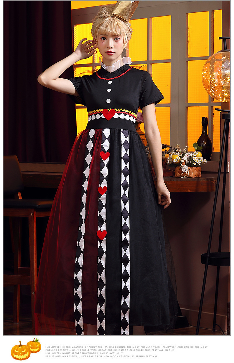 Red Queen Adult Long Dress, Alice in Wonderland Role-Playing Costume, Halloween Party Queen Dress