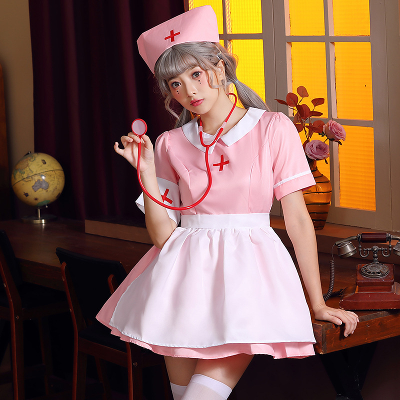 Pink nurse outfit, nurse maid, nursing profession role-playing costume, party party, medical work skirt