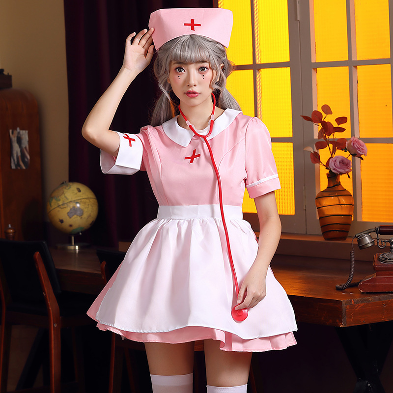 Pink nurse outfit, nurse maid, nursing profession role-playing costume, party party, medical work skirt