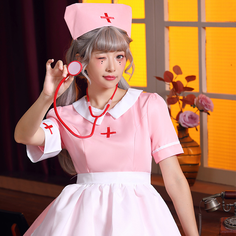Pink nurse outfit, nurse maid, nursing profession role-playing costume, party party, medical work skirt