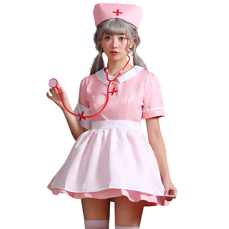 Pink nurse outfit, nurse maid, nursing profession role-playing costume, party party, medical work skirt