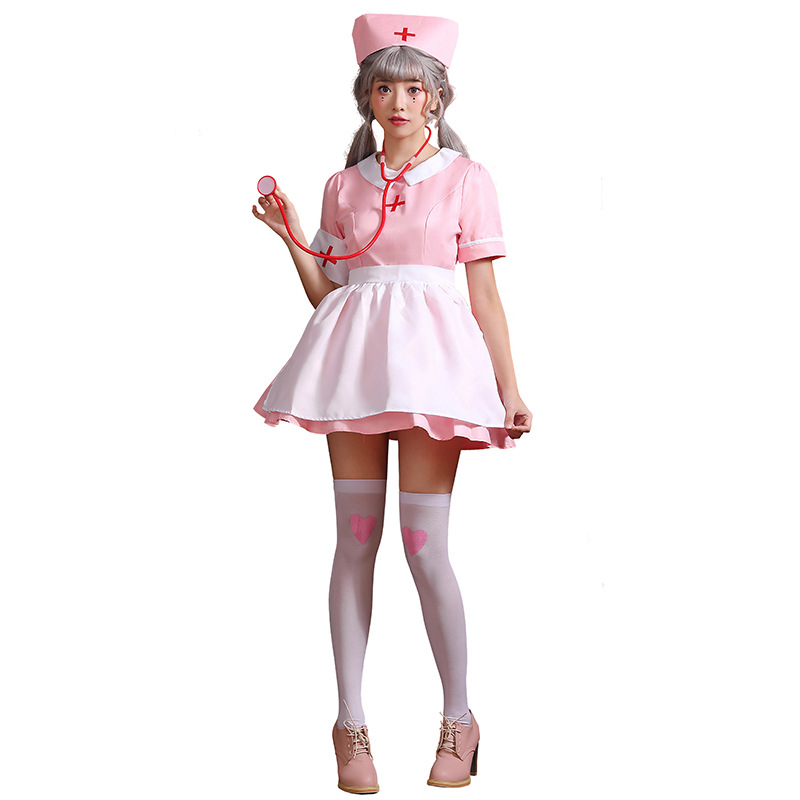 Pink nurse outfit, nurse maid, nursing profession role-playing costume, party party, medical work skirt
