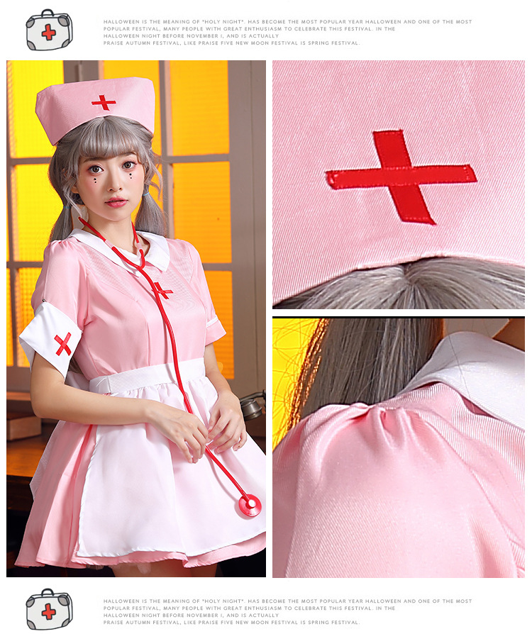 Pink nurse outfit, nurse maid, nursing profession role-playing costume, party party, medical work skirt