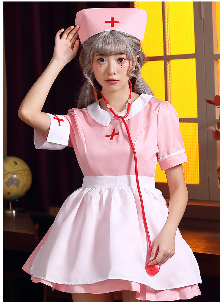 Pink nurse outfit, nurse maid, nursing profession role-playing costume, party party, medical work skirt