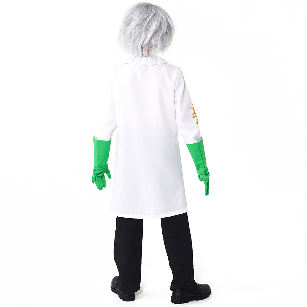 Children's Mad Scientist Role-Playing Costume: Printed White Lab Coat with Wig, Glasses, and Gloves - Professional Experience Cosplay