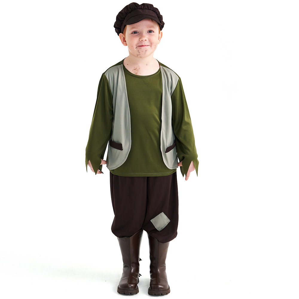 Children's Day Stage Play Performance: Boys in Poor Roles, Costumes as Beggars (cosplay clothes)
