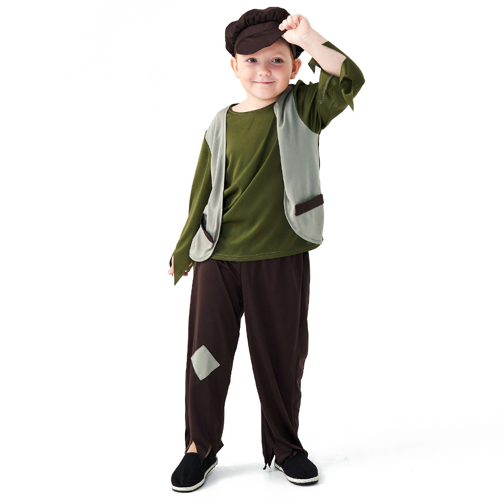 Children's Day Stage Play Performance: Boys in Poor Roles, Costumes as Beggars (cosplay clothes)