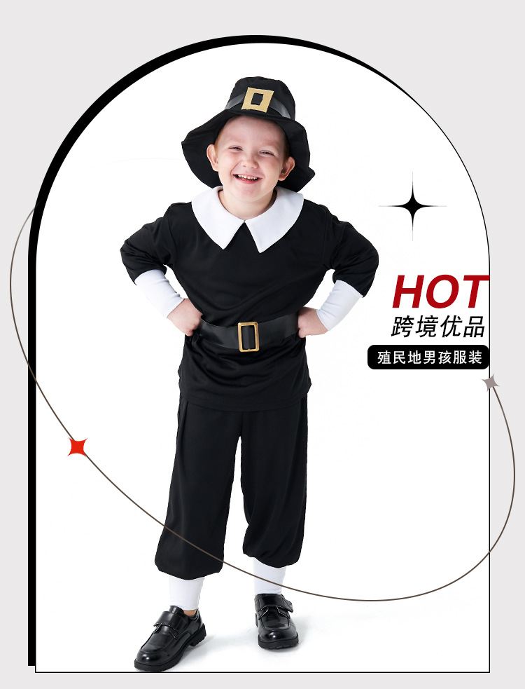 Boys' Thanksgiving Pioneer Costume, Children's Farmer Costume, Halloween Stage Party Cosplay Costume