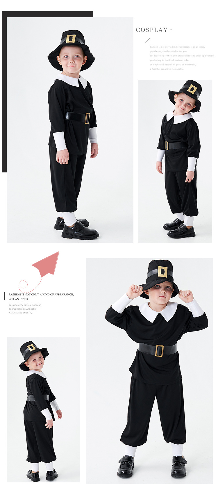 Boys' Thanksgiving Pioneer Costume, Children's Farmer Costume, Halloween Stage Party Cosplay Costume