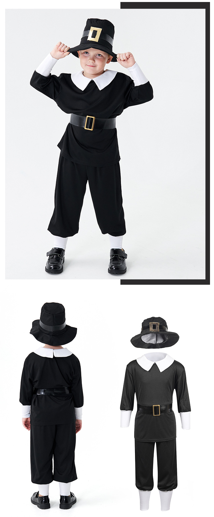 Boys' Thanksgiving Pioneer Costume, Children's Farmer Costume, Halloween Stage Party Cosplay Costume