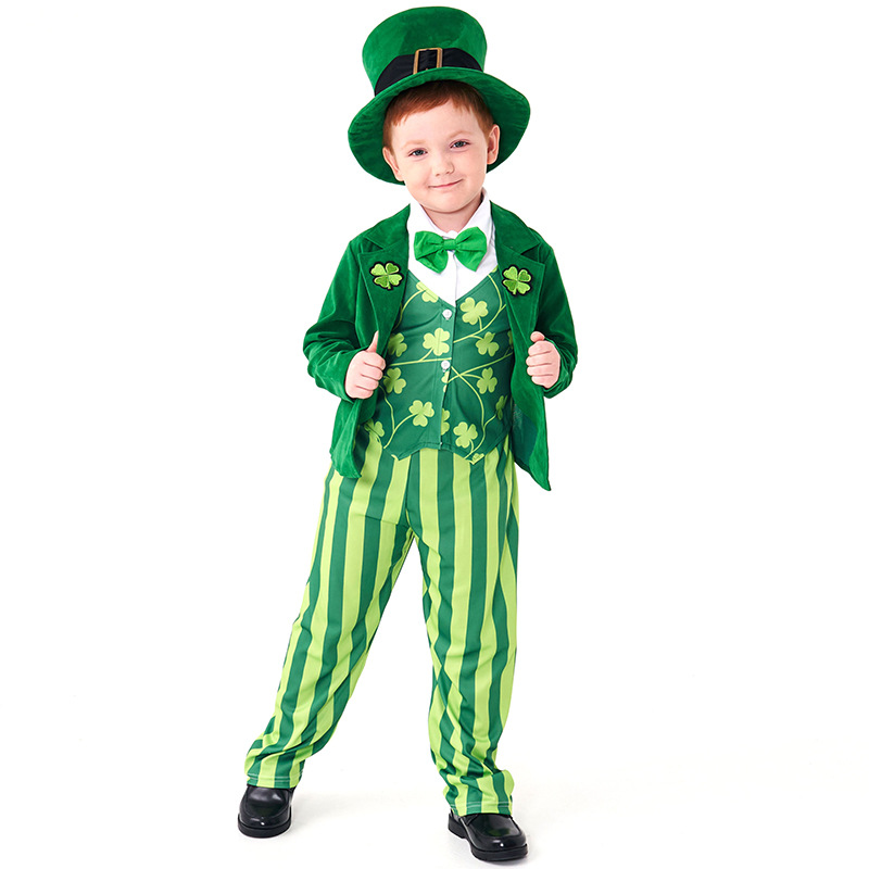 Halloween costume, Irish fairy party outfit, green four-leaf clover blazer dress style