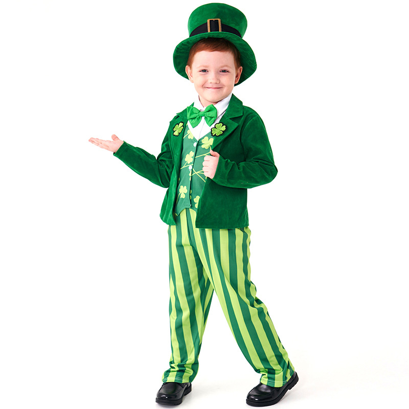 Halloween costume, Irish fairy party outfit, green four-leaf clover blazer dress style