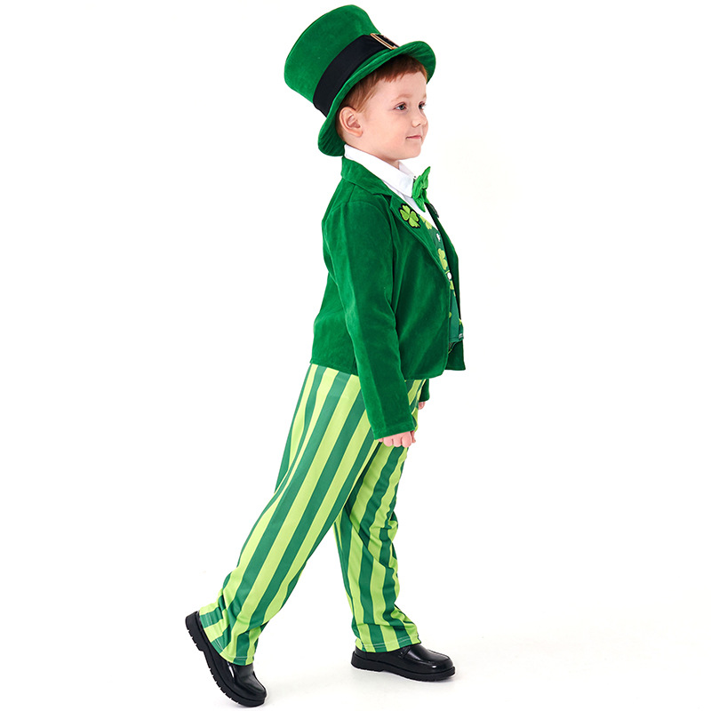 Halloween costume, Irish fairy party outfit, green four-leaf clover blazer dress style