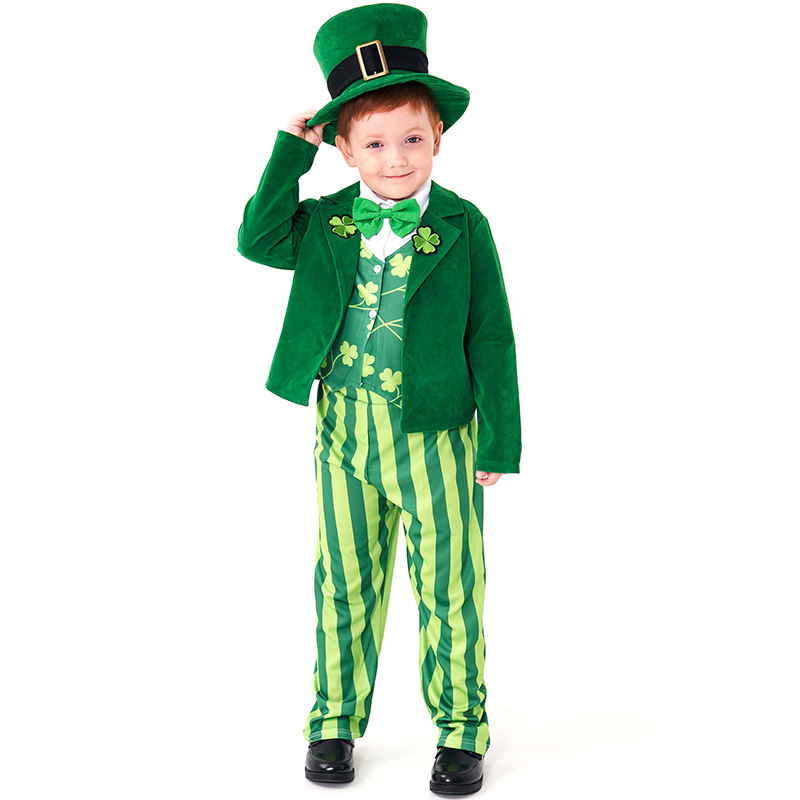 Halloween costume, Irish fairy party outfit, green four-leaf clover blazer dress style