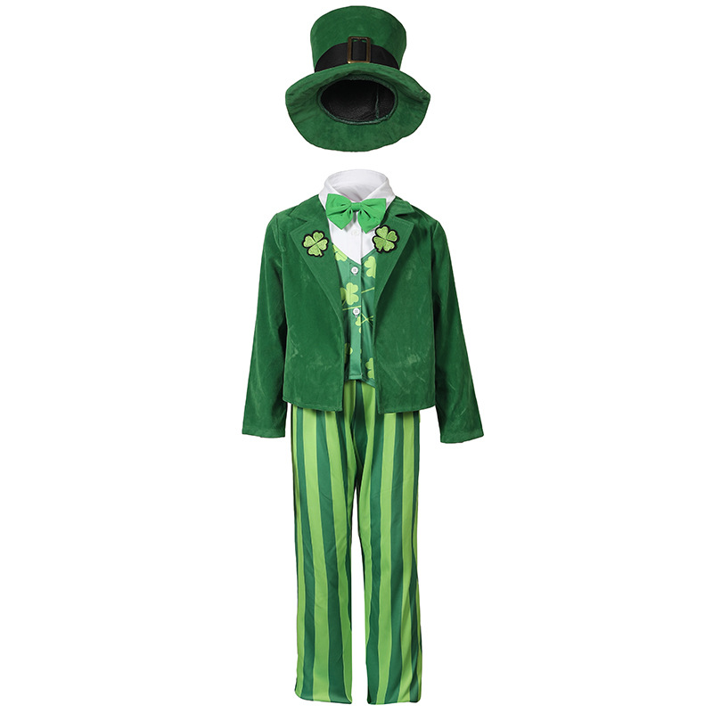 Halloween costume, Irish fairy party outfit, green four-leaf clover blazer dress style