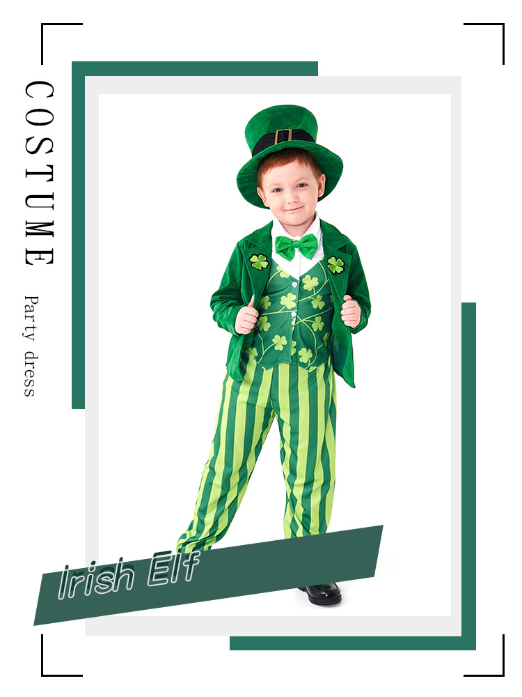 Halloween costume, Irish fairy party outfit, green four-leaf clover blazer dress style