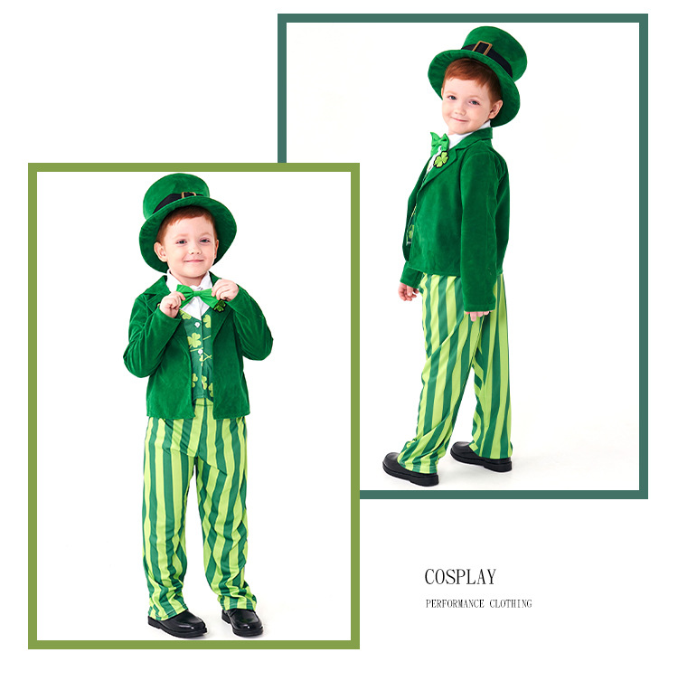 Halloween costume, Irish fairy party outfit, green four-leaf clover blazer dress style
